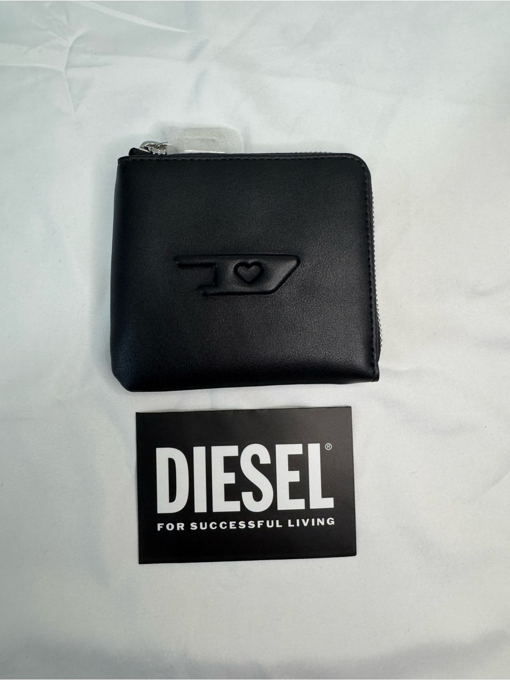 DIESEL Black Zip Leather Embossed Wallet Holi-D bi-fold NWT
